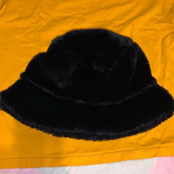 Vintage 90’s-Y2K Black Plush Faux Fur Wide Brim Bucket Hat Buttery Soft - Picture 11 of 17